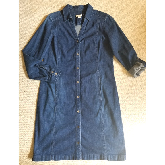 Womens Dress-J. JILL-DENIM-blue stretch denim chambray button-down shirt ls-PXS - Picture 1 of 5